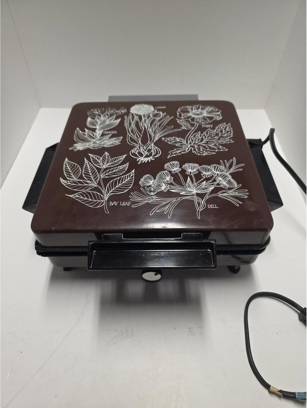 Vintage Sears Counter Craft Grill Waffle Flat Cast Iron Brown Herbs 70’s